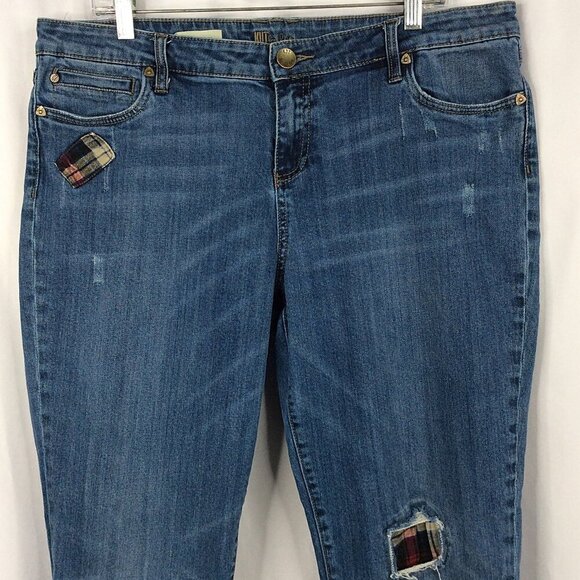 Kut from the Kloth Catherine Boyfriend Distressed Patchwork Jeans Womens Size 16 - Picture 3 of 7